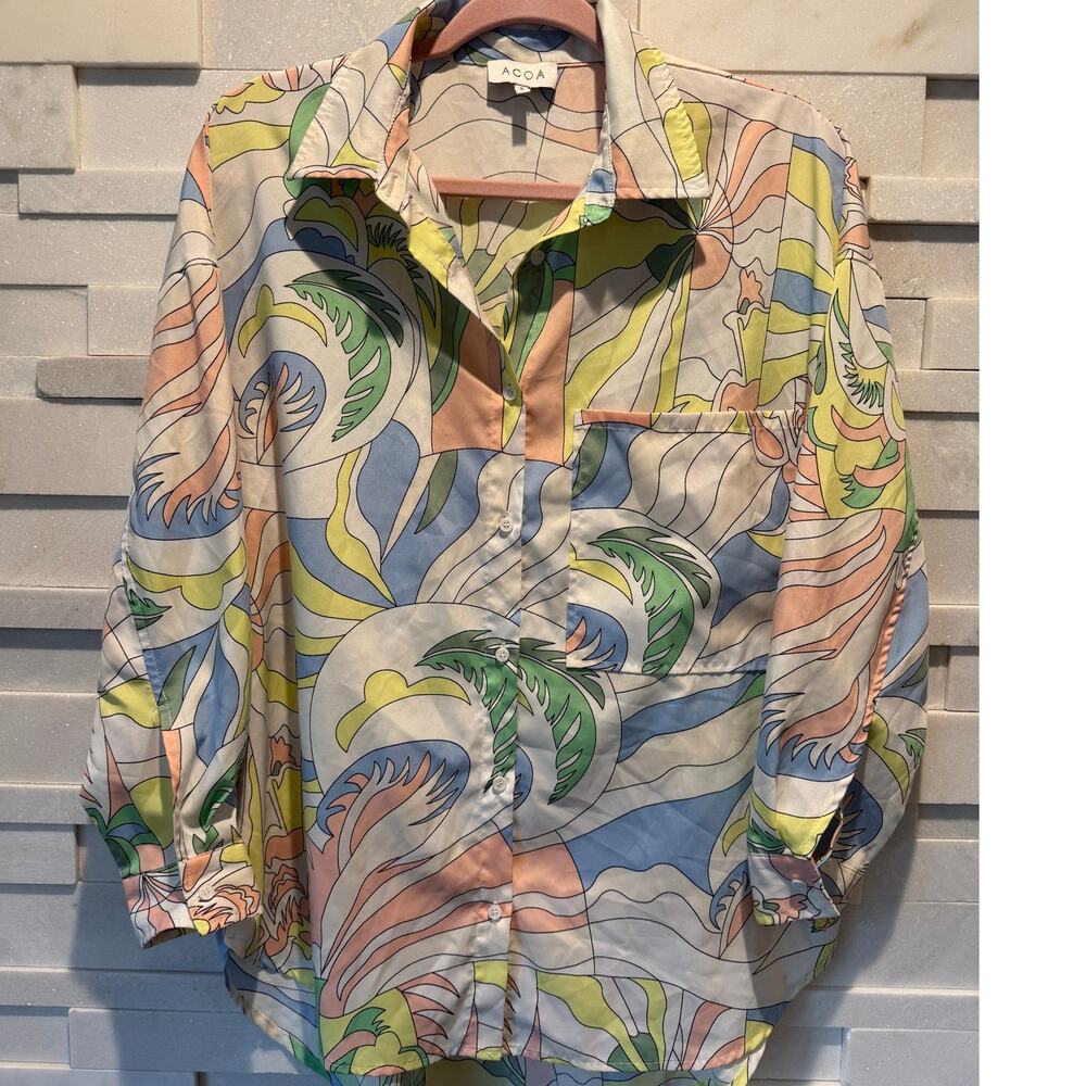 ACOA VINTAGE Women’s Lightweight Multi Color Pastel Button Down Shirt Blouse S
